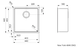 Reginox New York mittelgroße Edelstahl Küchenspüle 40x40 mit OKG-Stecker R28124