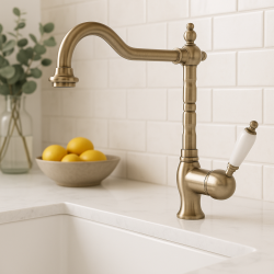 PB nostalgische Einhebel-Küchenarmatur mit weißem Griff, Edelstahl 1208952878