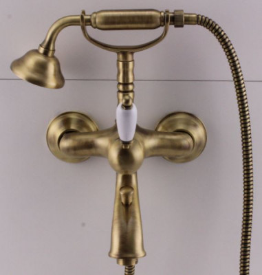 PB Nostalgic Wannenbatterie mit Handbrause und weißem Griff, Bronze