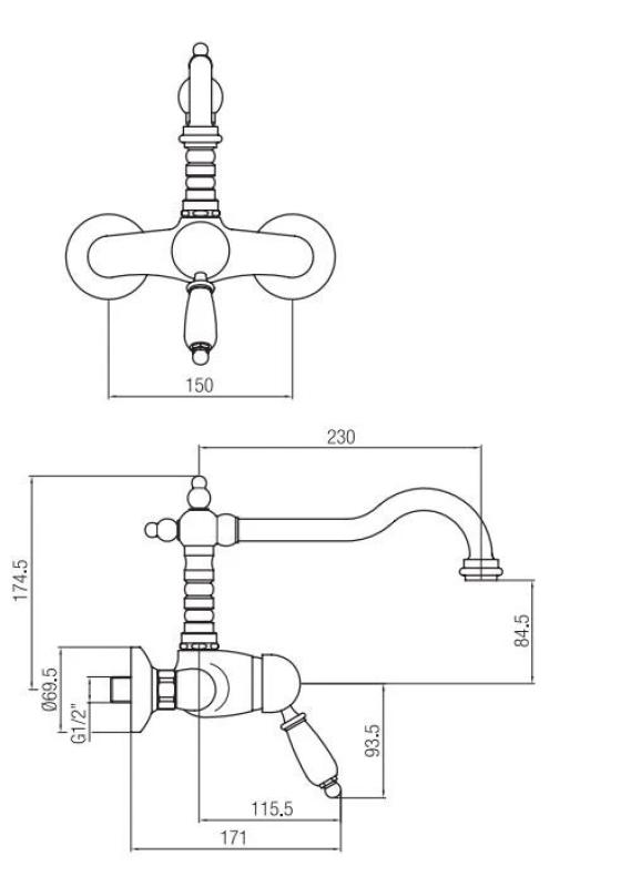 PB nostalgische Einhebel-Wandarmatur, Aufputz, mit weißem Griff, Chrom