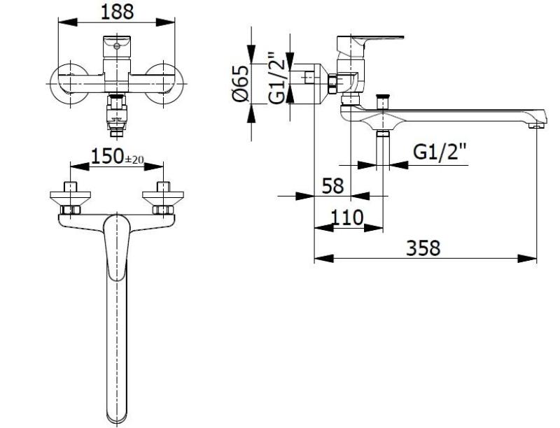 Blusani special Wandarmatur Chrom mit 35cm-langem Auslauf und Handbrause 1208952919