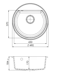 GraniteMy Bremen Granit Rundspüle 43 cm Unterbau und Aufliegend, mit Hahnloch, mit Edelstahlstecker 1208953206