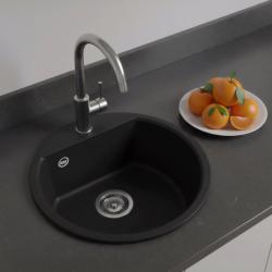 GraniteMy Bremen Granit Rundspüle 43 cm Unterbau und Aufliegend, mit Hahnloch, mit Edelstahlstecker 1208953206