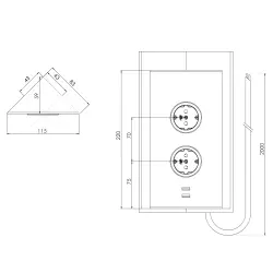 Stromsäule mit 2 Steckdosen, Erdung Typ F und 2 USB-Ladegeräten schwarz 1208953215