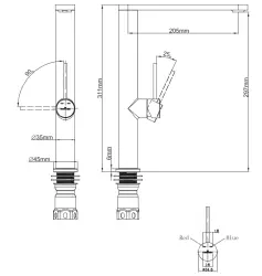 Reginox Kelso hohe Küchenarmatur mit schwenkbarem Auslauf, komplett Edelstahl, gebürstet R34590