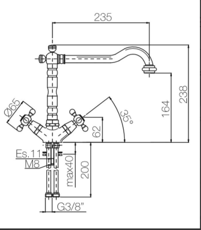 Nostalgische Küchenarmatur V1910 Messing Natur, Armatur verfärbt, veraltet 1208953525