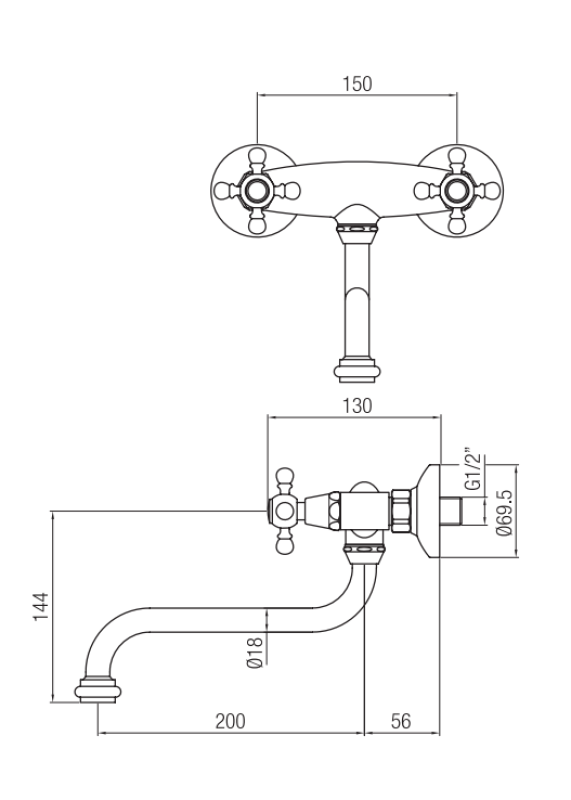 Nostalgische Wand-Küchenarmatur Classic, Schwarz matt 1208953529
