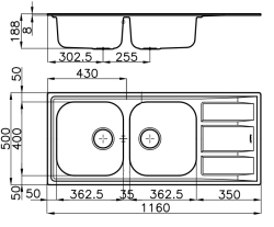 Foster Marine Edelstahl 316 Doppelte Spüle Umkehrbar mit Abtropffläche 116x50 cm Aufsatz 1208953556