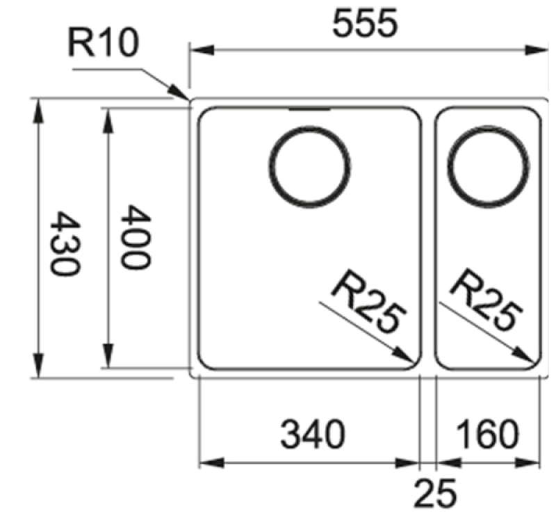 Franke Mythos MYX 160.34.16 BL Anderthalb-Edelstahl-Spüle Unterbau 34+16cm 122.0638.273