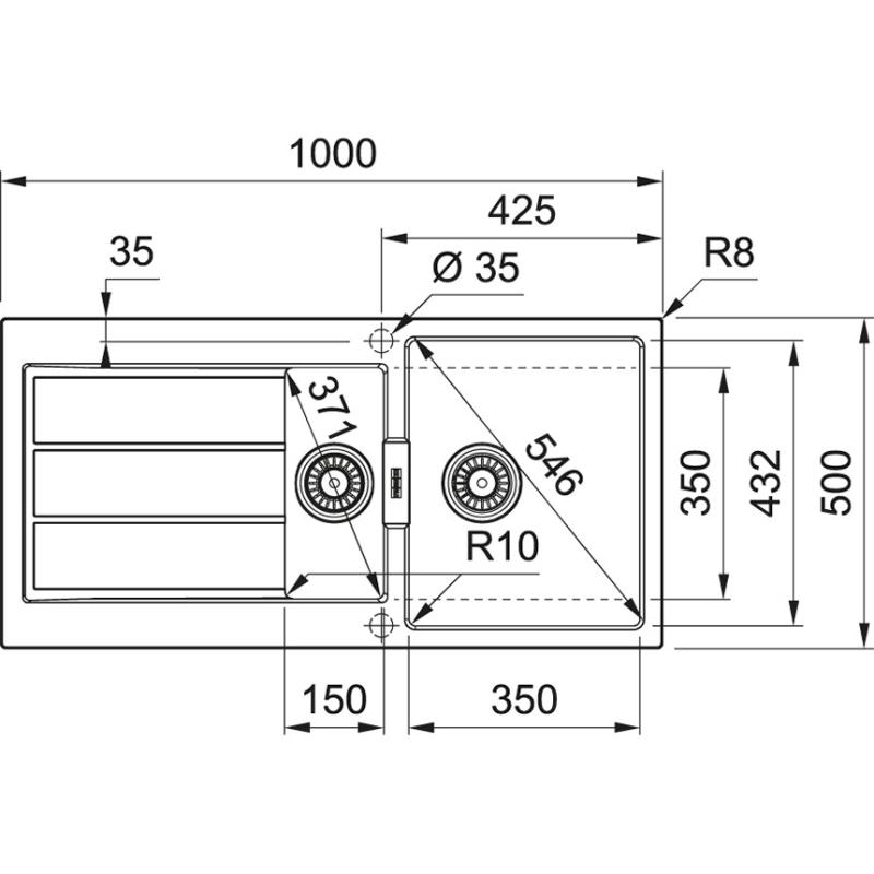 Franke Sirius 2 S2D 651 Kunststoff 1,5 anderthalb Spülbecken mit Abtropffläche Weiß Aufbau 100x50 143.0634.555