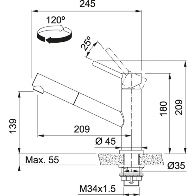 Franke Orbit  niedrige Küchenarmatur mit Zugauslauf, Edelstahl 115.0569.461