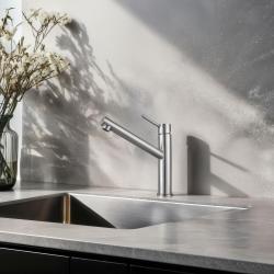 Franke Orbit hohe Küchenarmatur mit schwenkbarem Auslauf, Edelstahl 115.0600.928