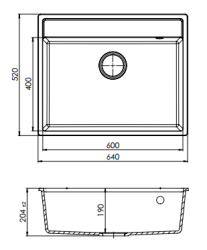 GraniteMy Bremen Granitspüle 64x52 cm Schwarz – Aufsatz-, Unterbau- und Flacheinbau mit Hahnlochbank und Edelstahlstopfen 1208953873