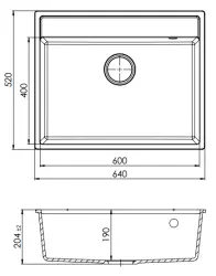 GraniteMy Bremen Granitspüle 64x52 cm schwarz Aufsatz-, Unterbau- und Flacheinbau mit Armaturenbank 1208953874