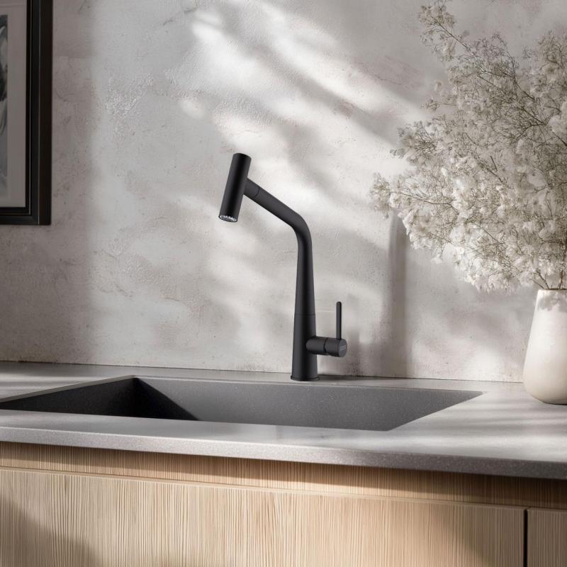 Franke Icon Küchenarmatur mit Auszugsbrause, Schwarz matt 115.0625.190