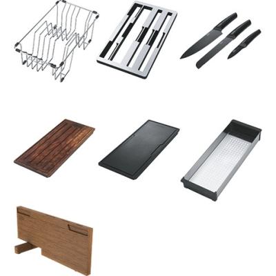 Franke Box Center BWX220-54-27 Edelstahlspüle rechts mit Schneidebrett, Messerset und Gitterkorb 86x51cm 127.0558.824