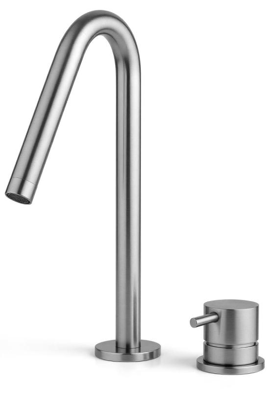 Waterevolution Flow 2-Loch-Waschtischarmatur komplett aus Edelstahl mit kleinem 127mm V-Auslauf T1121VIE