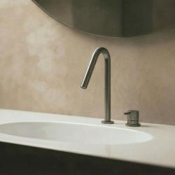 Waterevolution Flow 2-Loch-Waschtischarmatur PVD Gun Metal mit kleinem V 120 mm Auslauf T1121VGME