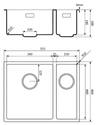 Lorreine 3415BQ-FU schwarze Quarzspüle 1,5 anderthalb 3415cm, Unterbau und flächenbündig, mit schwarzem Korbstecker 1208954008