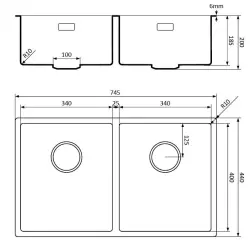 Lorreine 3434BQ-FU schwarze Quarz-Doppelspüle 3434cm Unterbau und flächenbündig, mit schwarzem Korbstecker 1208954009