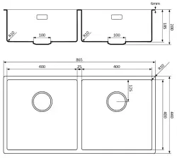 Lorreine 4040BQ-FU schwarze Quarz-Doppelspüle 4040cm Unterbau und flächenbündig, mit schwarzem Korbstecker 1208954010