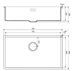 Lorreine Quarz-Spüle groß 74x40cm Unterbau und flächenbündig, Schwarz mit Kupferkorbstecker 1208954023