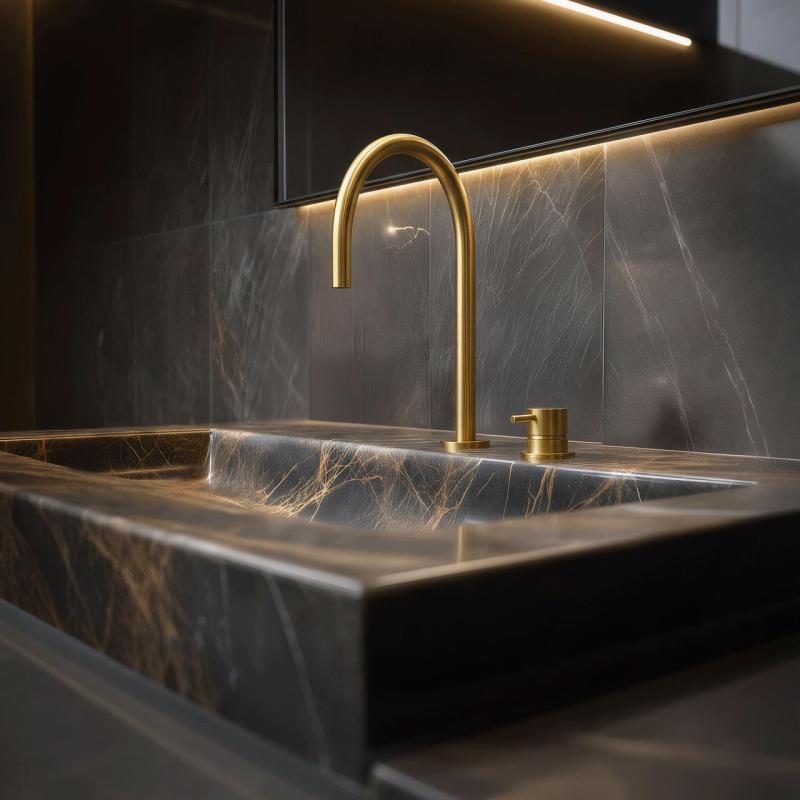 Waterevolution Flow 2-Loch Waschtischarmatur, gebürstetes Messing T1121ULE