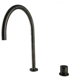 Waterevolution Flow 2-Loch Waschtischarmatur, PVD Gun Metal, mit hohem 213mm U-Auslauf T1122UGME