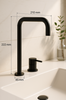 Waterevolution Flow 2-Loch Waschtischarmatur mit hohem Auslauf 222, Schwarz matt T122HPR