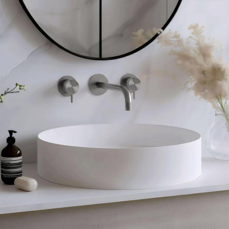 Waterevolution Flow 3-Loch-Einbau-Waschtischarmatur Komplett aus Edelstahl mit Auslauf 15 cm T1163FIE-15