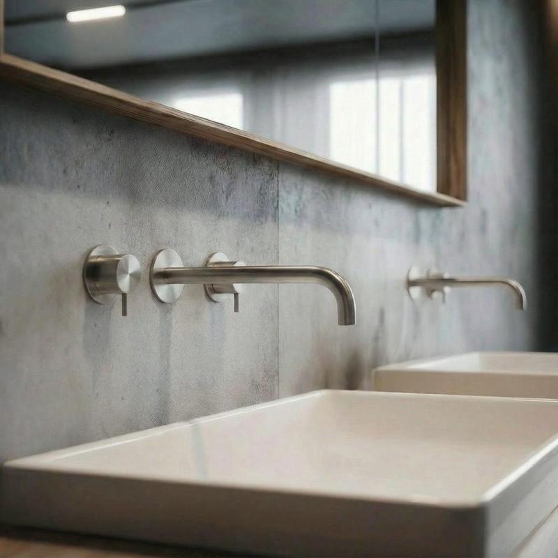 Waterevolution Flow 3-Loch-Einbau-Waschtischarmatur Komplett aus Edelstahl mit Auslauf 21 cm T1163FIE-21