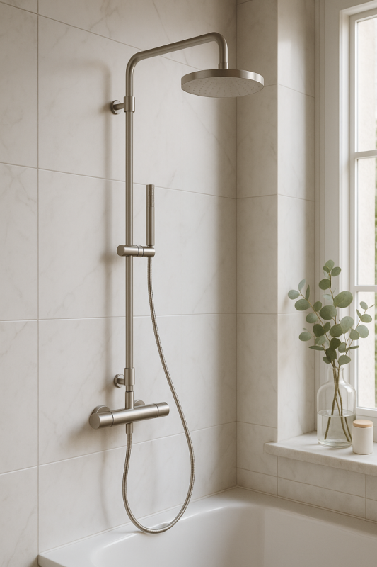 Waterevolution Flow Duschkombination mit Thermostat und Regendusche komplett aus Edelstahl T141TIE