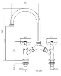 PB Classic Nostalgische klassische Küchenarmatur Edelstahl mit variablem Achsabstand, 2 Löcher 18-25cm 1208954353