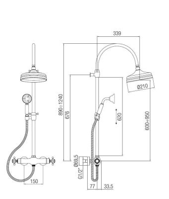 PB Classic Duschsäule mit Thermostat-Batterie und Regendusche Bronze