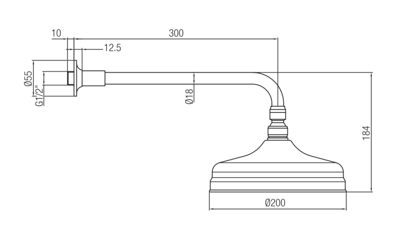 PB Nostalgie-Kopfbrause 20 cm mit Antikalk-System und Chrom-Brausearm
