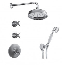 PB Nostalgic Unterputz Duschset mit Thermostat und 2 Absperrventilen - Handbrause - Regendusche 200mm - Bronze