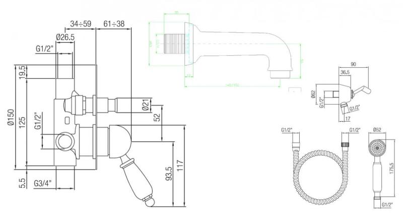 PB Nostalgie-Einbau-Badewannenset Edelstahl