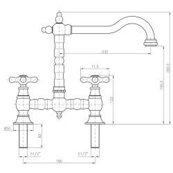 PB Nostalgische Brücken-Küchenarmatur dunkle Bronze, abgewinkelter Auslauf mit Stern-Griffen 1208954667