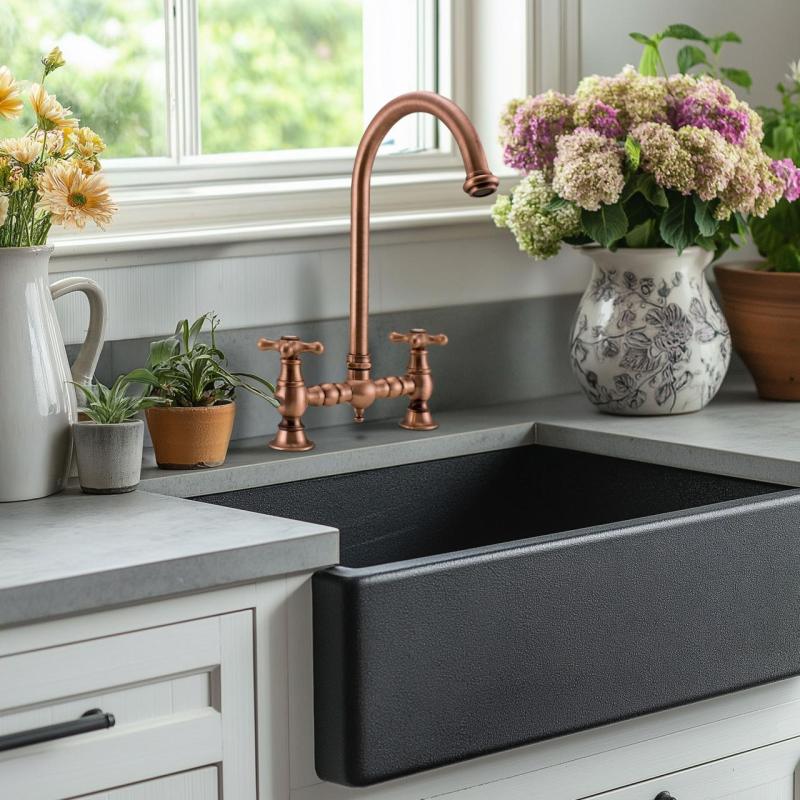 PB Nostalgic Brücken-Küchenarmatur Kupfer, runder Auslauf mit Sterngriffen 1208954670