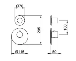 SB 316 AESTHETICS Round Unterputz-Thermostatarmatur mit 1 Ausgang / Absperrhahn komplett aus Edelstahl 1208954889