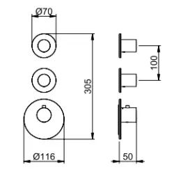 SB 316 AESTHETICS Round Unterputz-Thermostatarmatur mit 2 Ausgängen / 2 x Absperrhahn komplett aus Edelstahl 1208954919