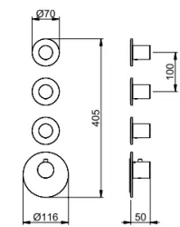 SB 316 AESTHETICS Round Unterputz-Thermostatarmatur mit 3 Ausgängen / 3x Absperrventil komplett aus Edelstahl 1208954963