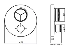 SB Push Round Unterputz-Thermostatbatterie mit 3-Wege-Umsteller und Mengenregler Edelstahl 1208955075