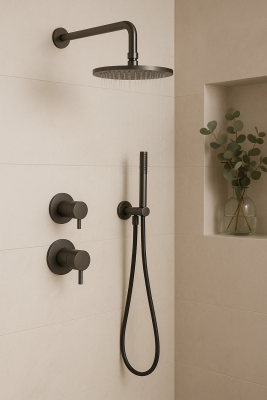 Waterevolution Flow Unterputz-Duschset mit Thermostat Regendusche und Handbrause Gun Metal