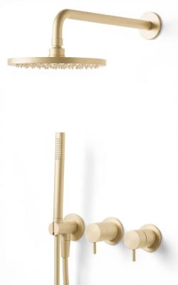 Waterevolution Flow Unterputz-Duschset mit Thermostat Regendusche und Handbrause gebürstetes Hellgold PVD