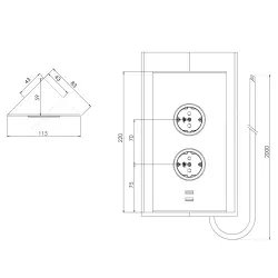 Indux Energiesäule 2ST22 mit 2 Steckdosen und 2 USB-Anschlüsse Kupfer