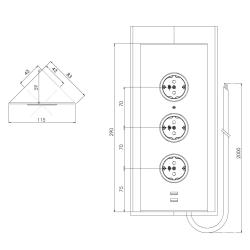 Indux Corner Energie-Säule mit 3 Steckdosen, Schutzkontakt und doppeltem USB-A&amp;C-Ladegerät, schwarz 1208955899