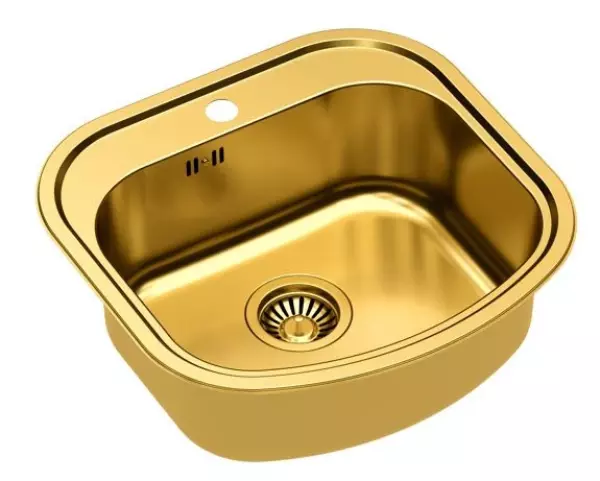 Aquadesign Rudolf Gold PVD Spüle 490x470mm Oberflächen-Einbau mit Hahnloch 1208955994