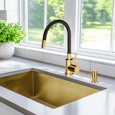 Quadri Bristol Küchenmischarmatur mit flexiblem schwarzem Auslauf, PVD-gebürstetes Gold 1208956029