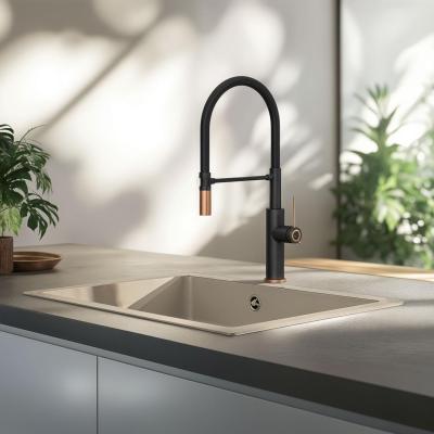 Quadri Retford Küchenarmatur Schwarz mit Kupferfinish und flexiblem schwarzen Auslauf 1208956091